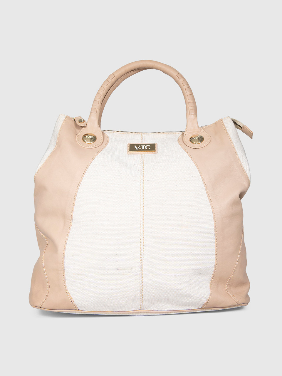 Versace Beige Leather & Canvas Panel Handbag