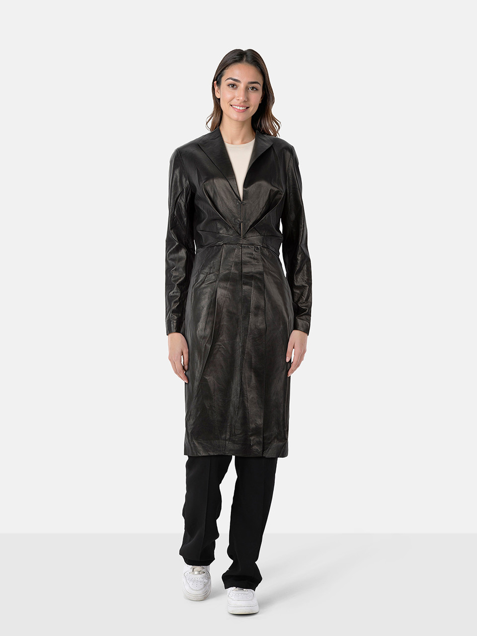 Salvatore Ferragamo Black Leather Long Coat
