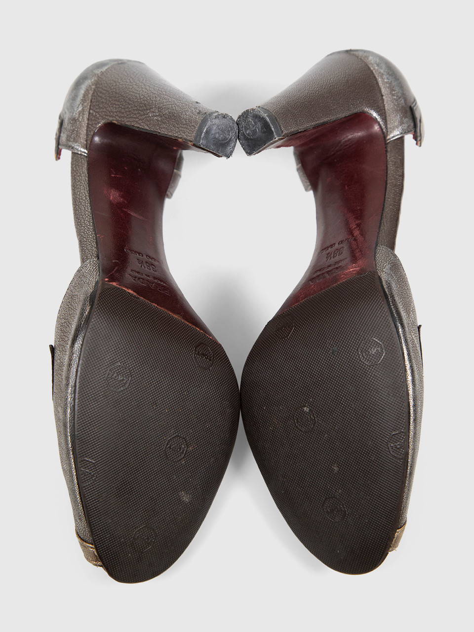 Prada Silver Leather Peep Toe Heels