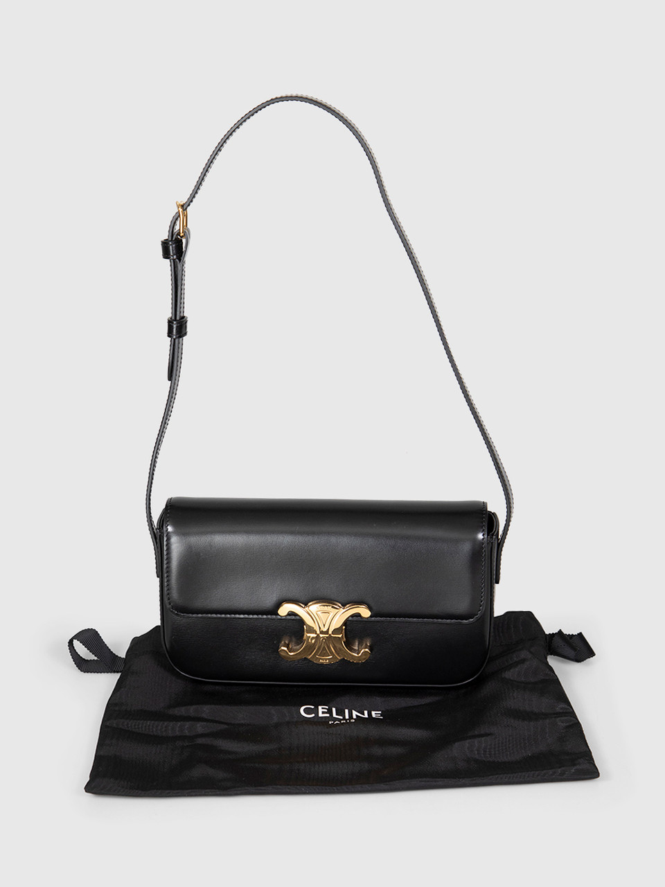Céline Black Leather Triomphe Shoulder Bag
