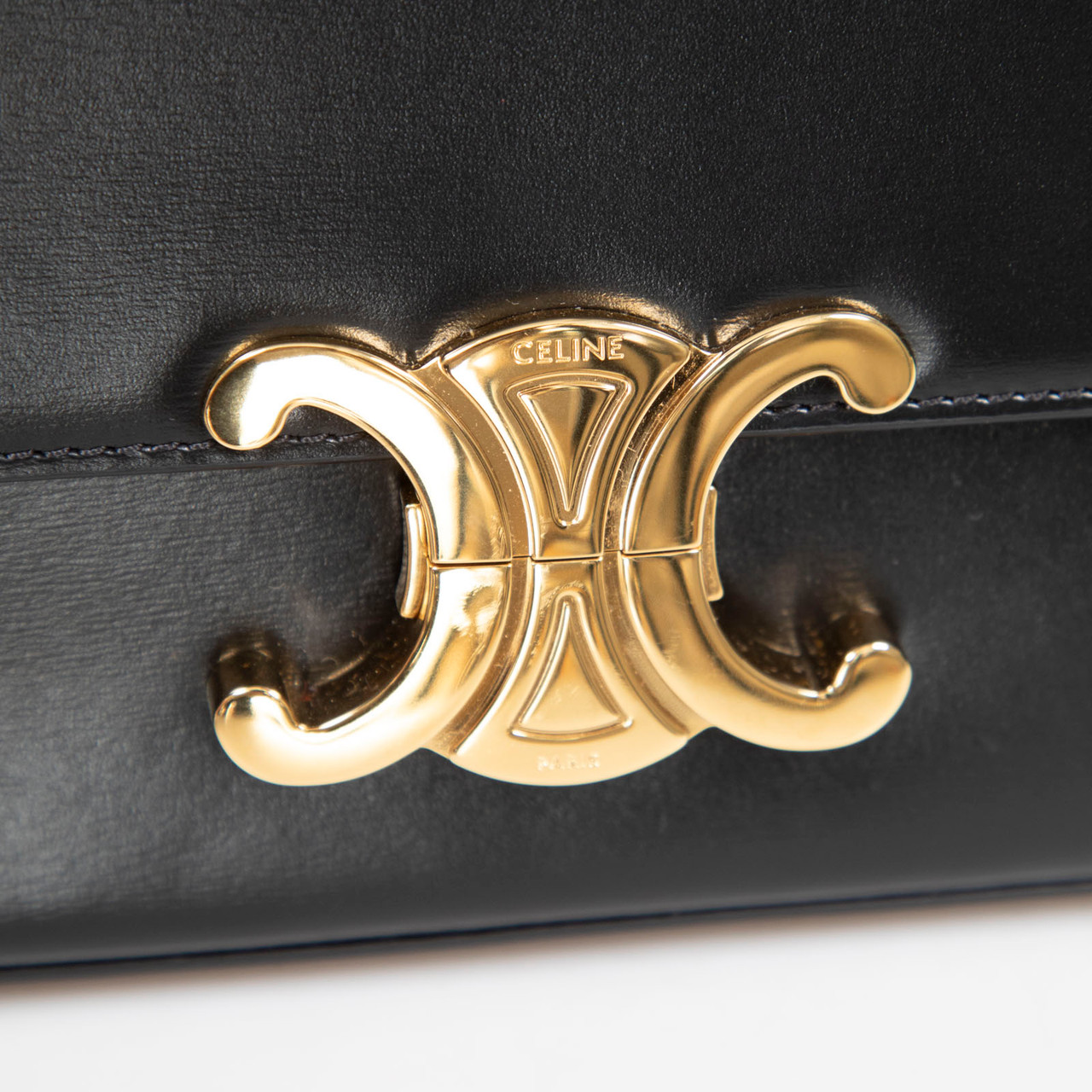 Céline Black Leather Triomphe Shoulder Bag