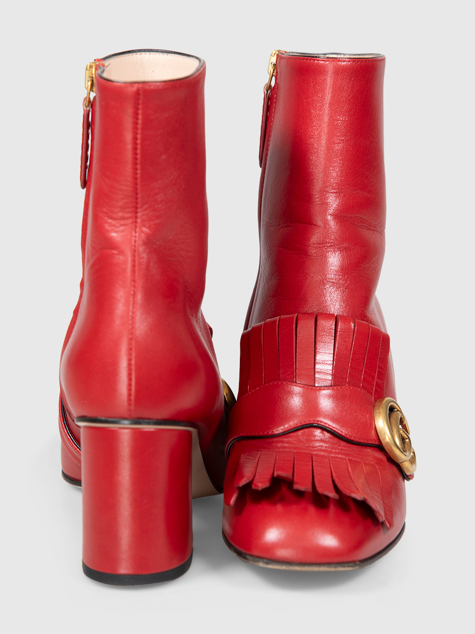 Gucci Red Leather Fringed Boots