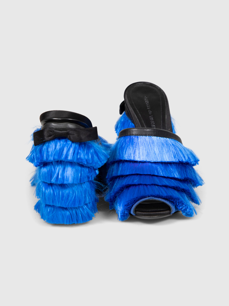 Marco de Vincenzo Blue Fringed Peep Toe Mules