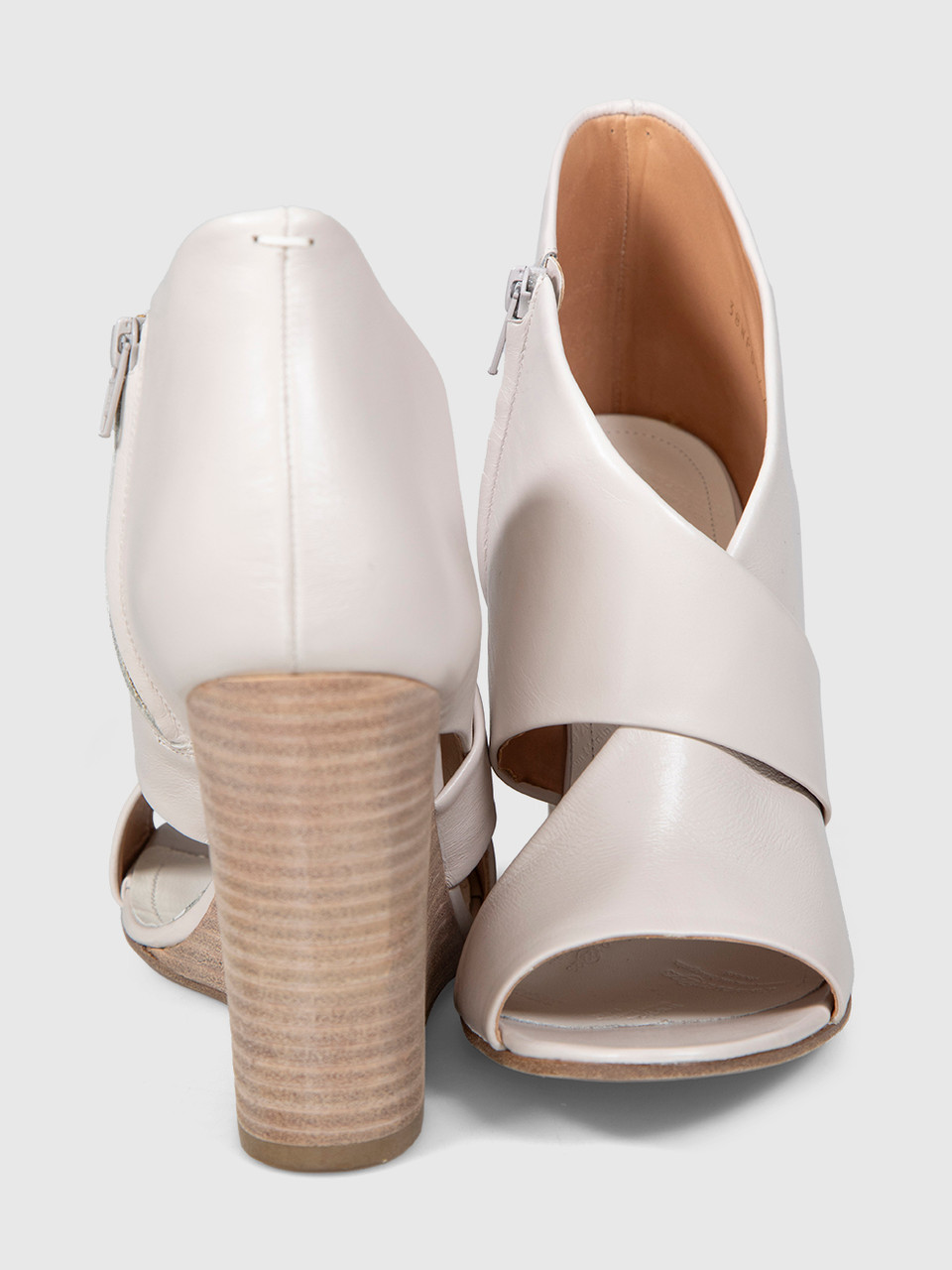 Maison Margiela Ecru Leather Cross Strap Wedges