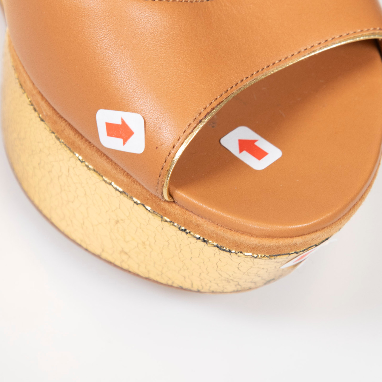 Louis Vuitton Brown & Gold Leather Wedge Sandals