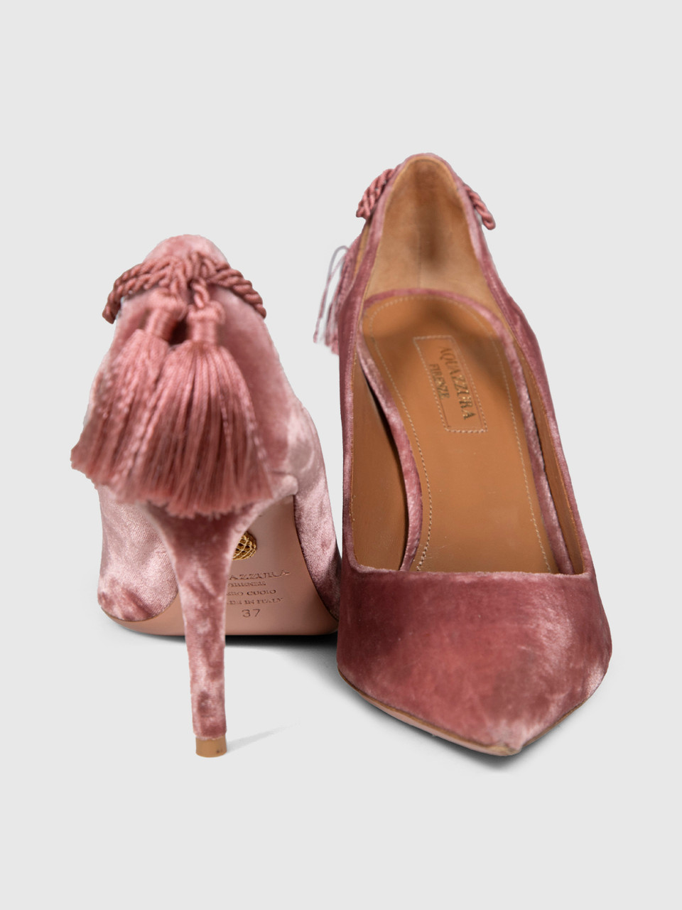 Aquazzura Pink Velvet Point Toe Cut Out Pumps