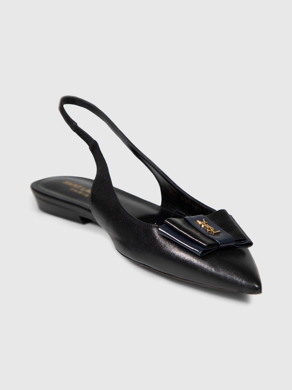 Saint Laurent Black Leather Anaïs Slingback Flats