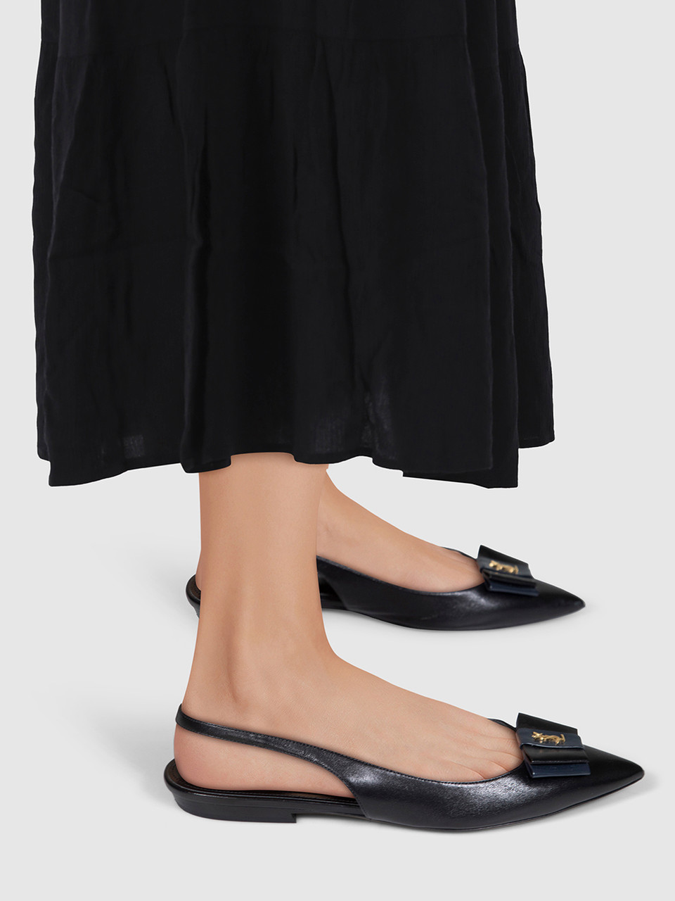 Saint Laurent Black Leather Anaïs Slingback Flats