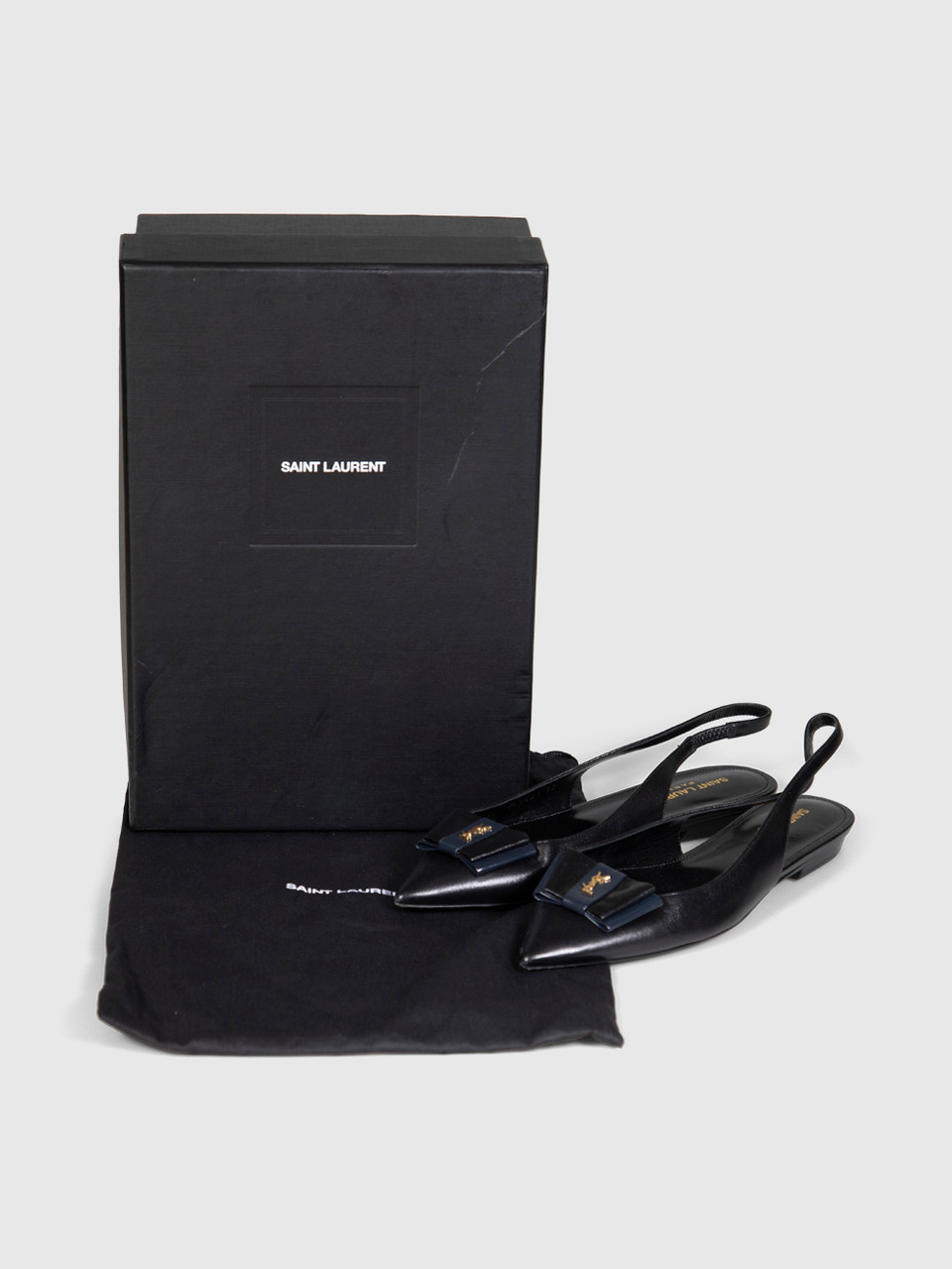 Saint Laurent Black Leather Anaïs Slingback Flats