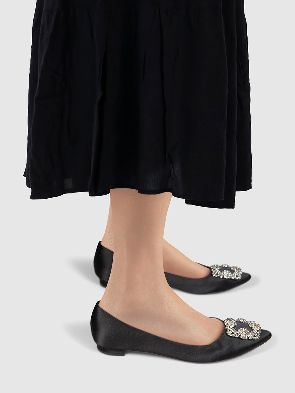 Manolo Blahnik Black Hangisi Crystal Flats