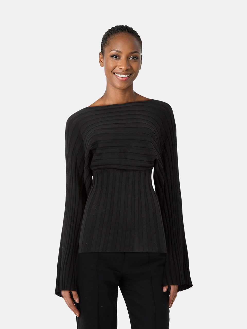 Totême Black Ribbed Long Sleeve Maristella Top