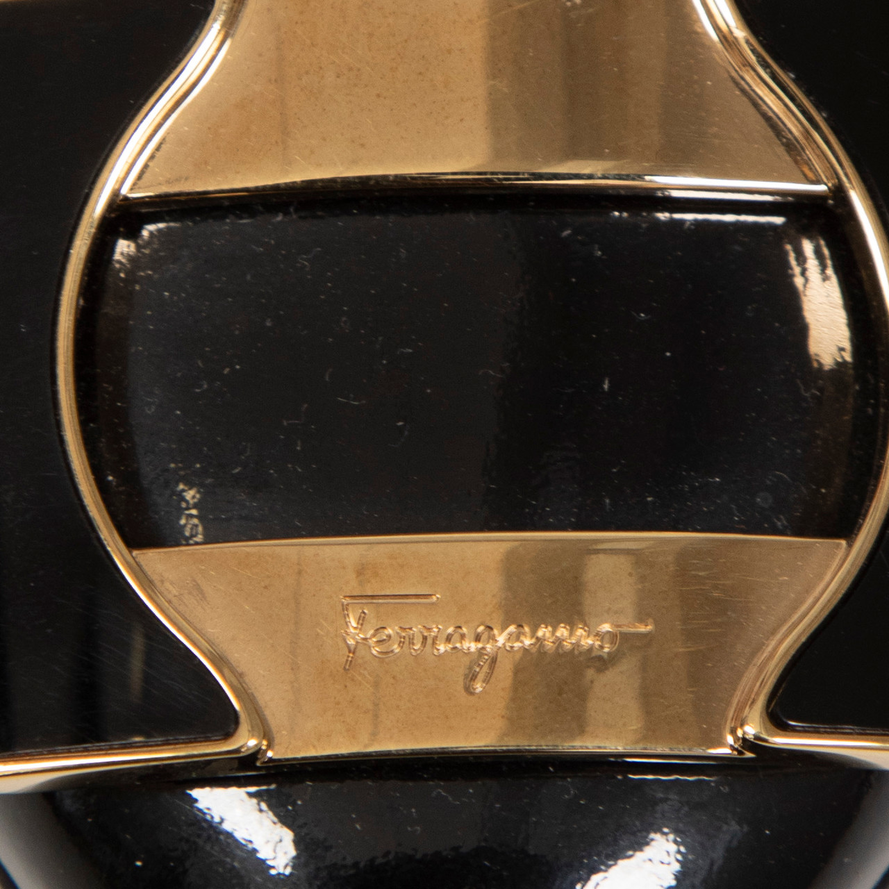 Salvatore Ferragamo Black Patent Buckled Pumps