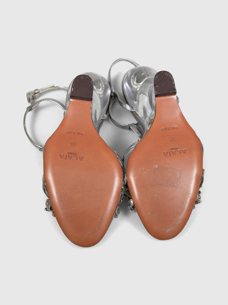 Alaïa Silver Leather Floral Wedge Sandals