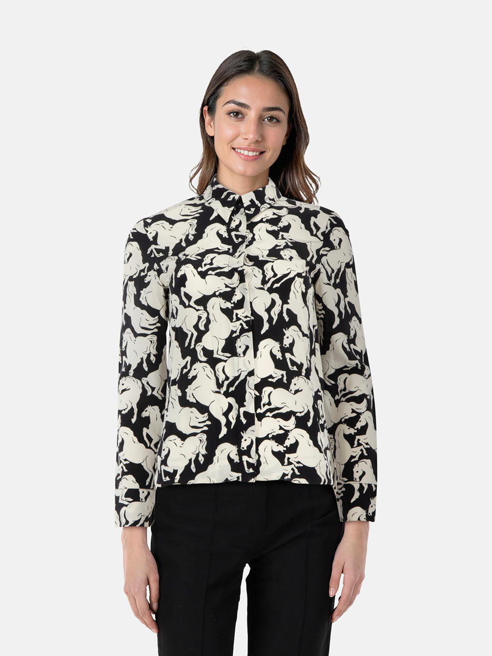 Stella McCartney Black & White Silk Horse Blouse