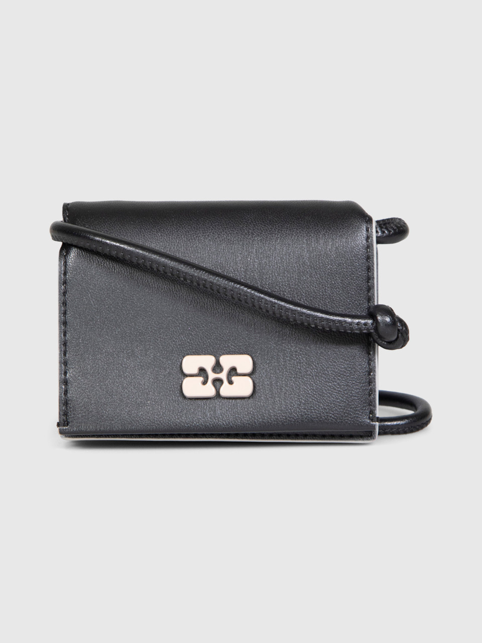 Ganni Black Leather Bou Wallet on Strap | CSD