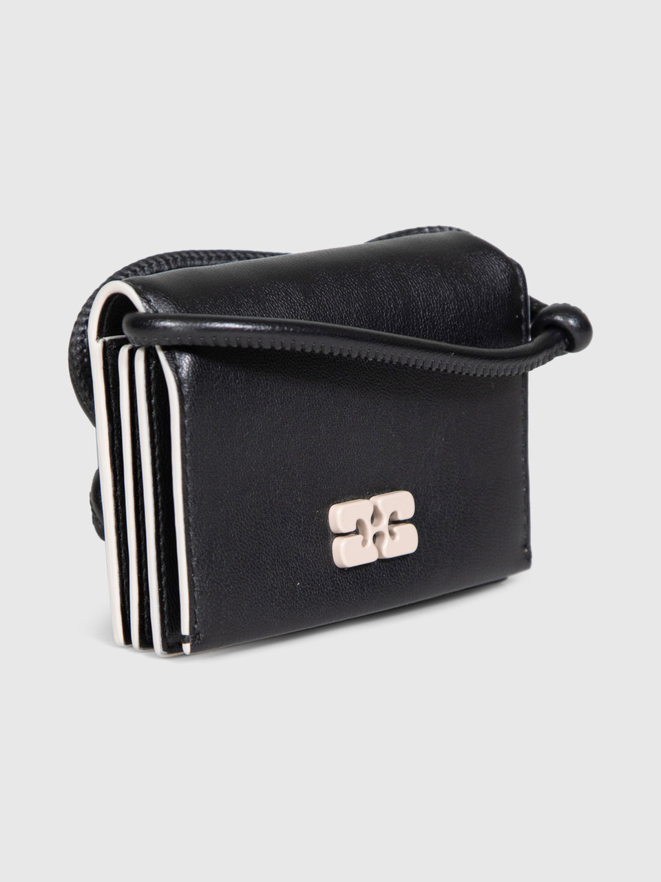 Ganni Black Leather Bou Wallet on Strap
