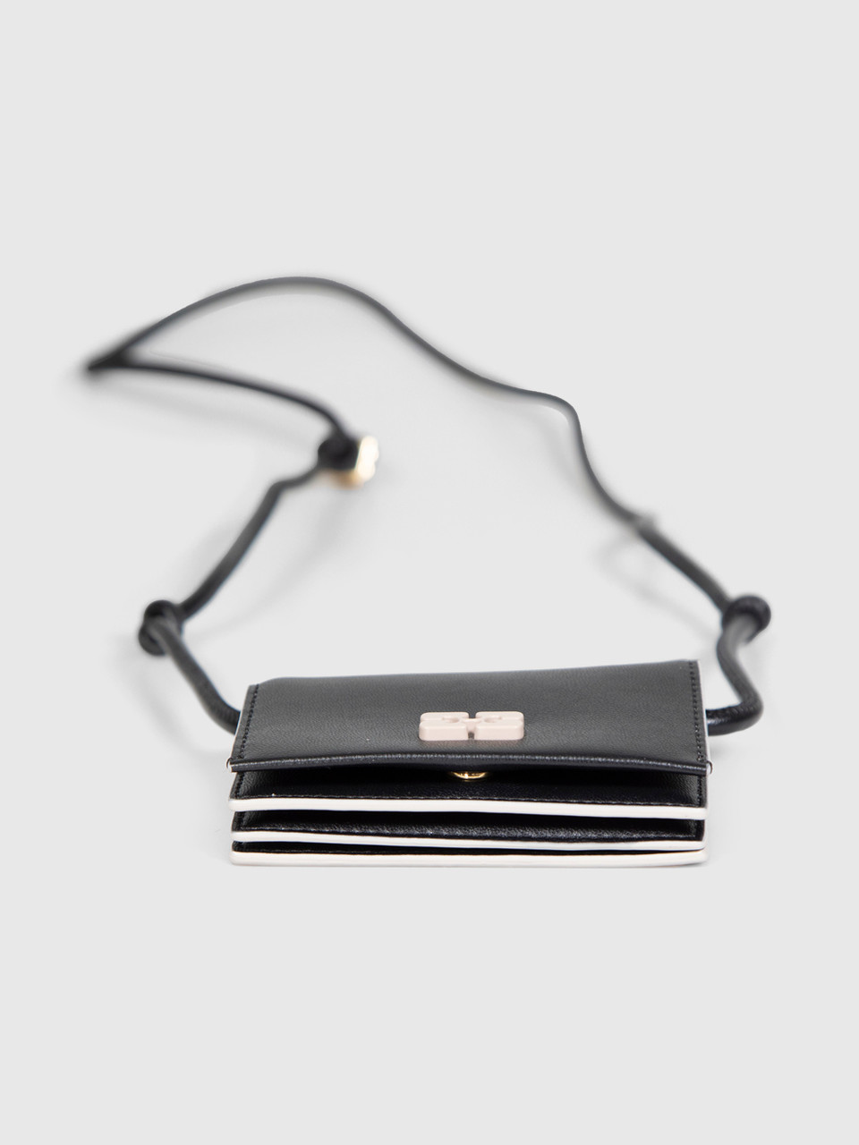 Ganni Black Leather Bou Wallet on Strap