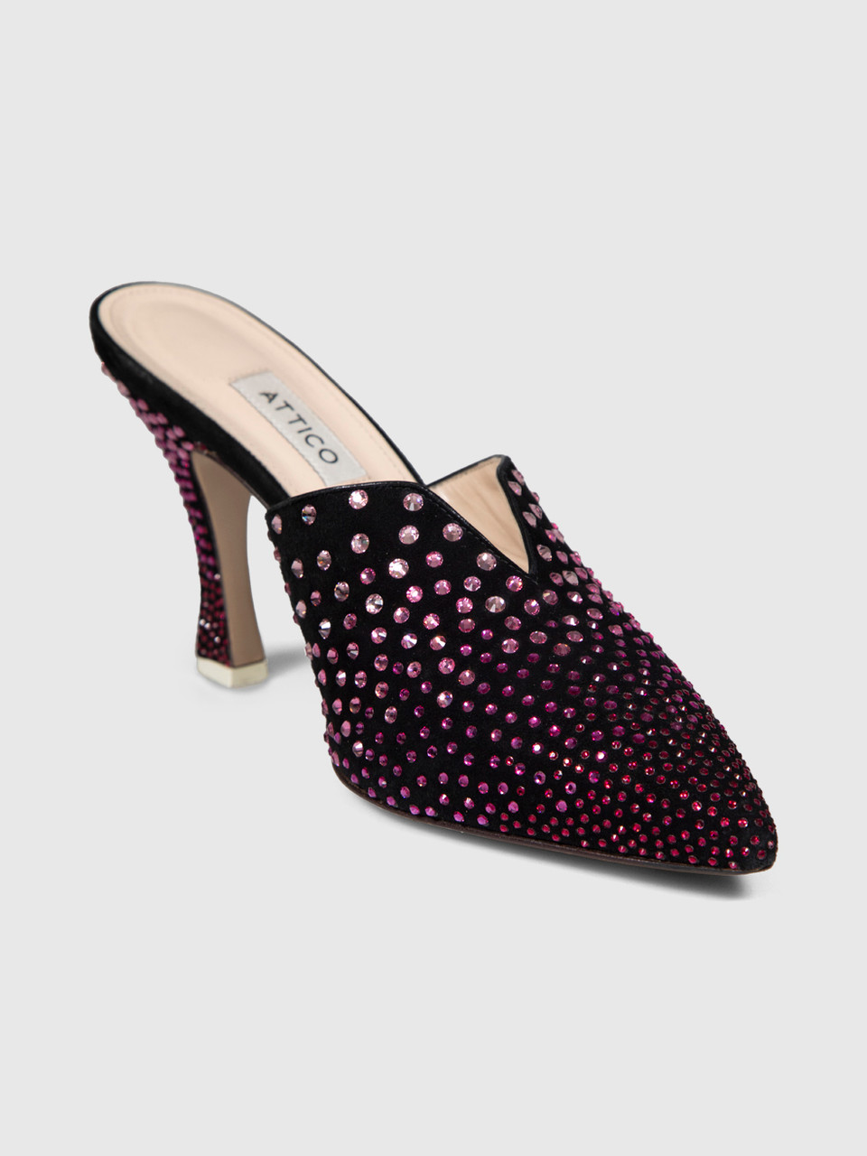 The Attico Pink & Black Embellished Suede Mules