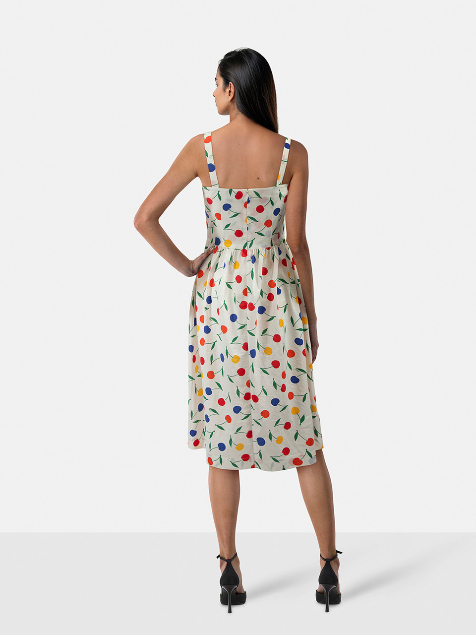 HVN Cherry Print Midi Sleeveless Dress