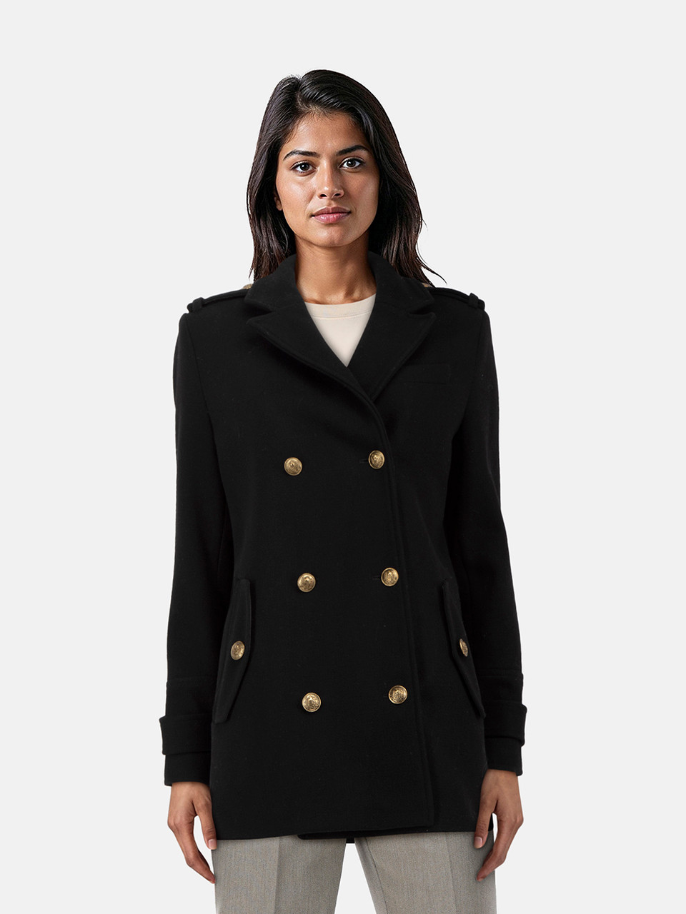 The Kooples Black Double Breast Mid Wool Coat