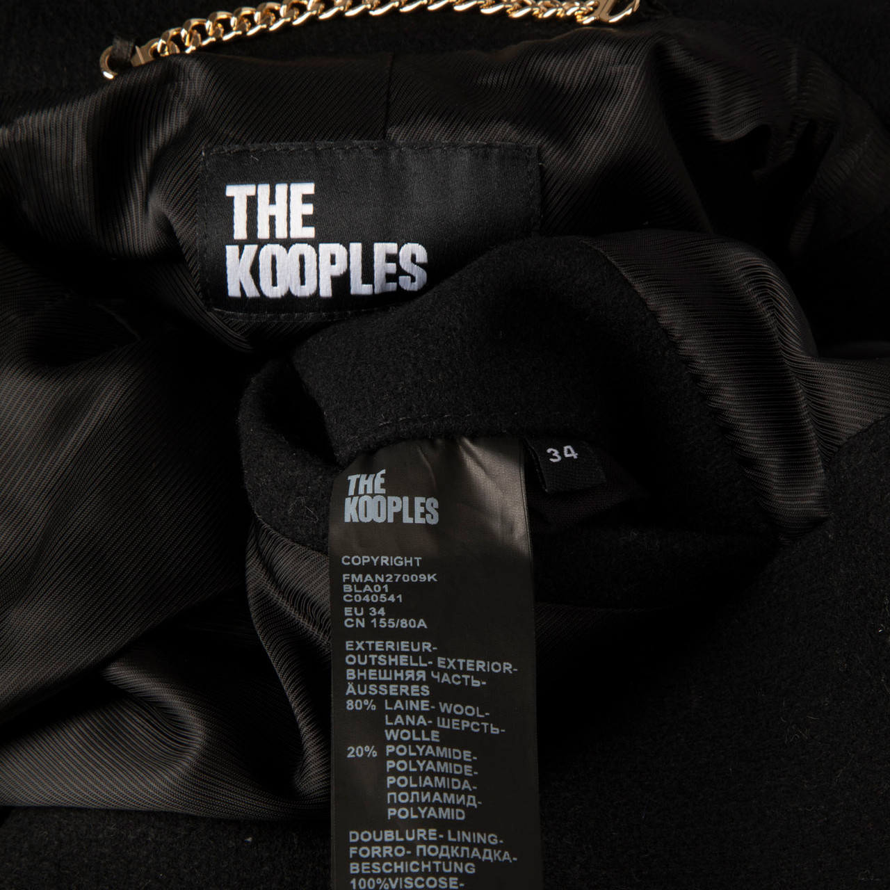 The Kooples Black Double Breast Mid Wool Coat