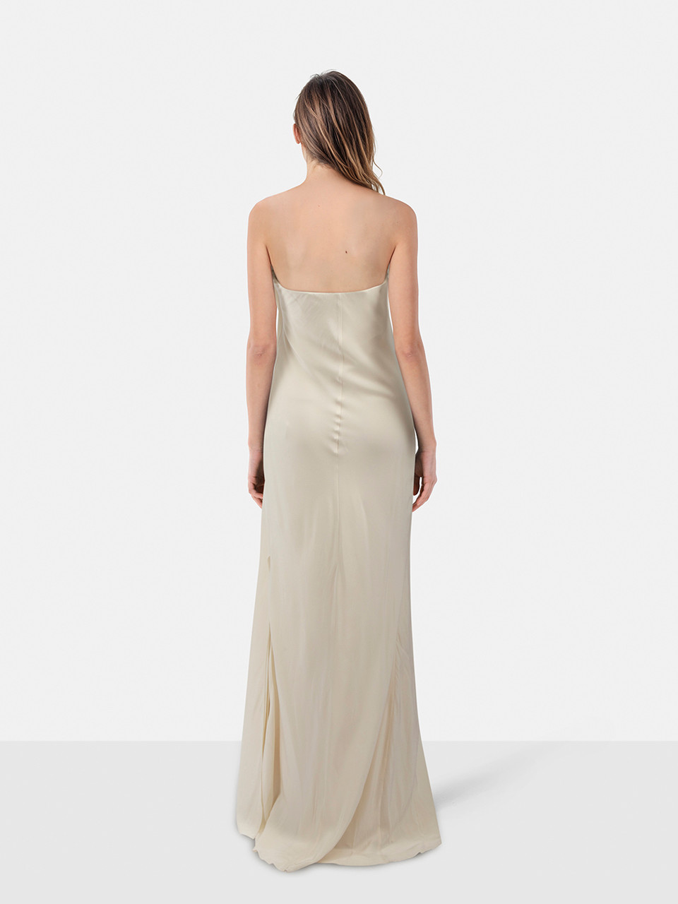 Victoria Beckham Ivory Silk Fringed Maxi Dress
