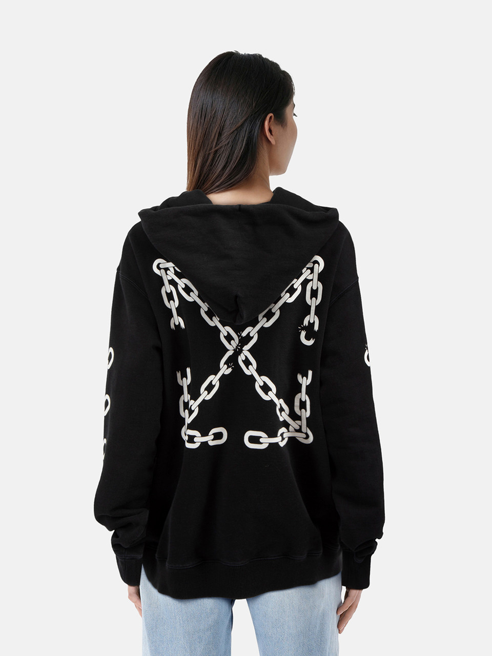 Off-White Black Chain Logo Zip Up Hoodie