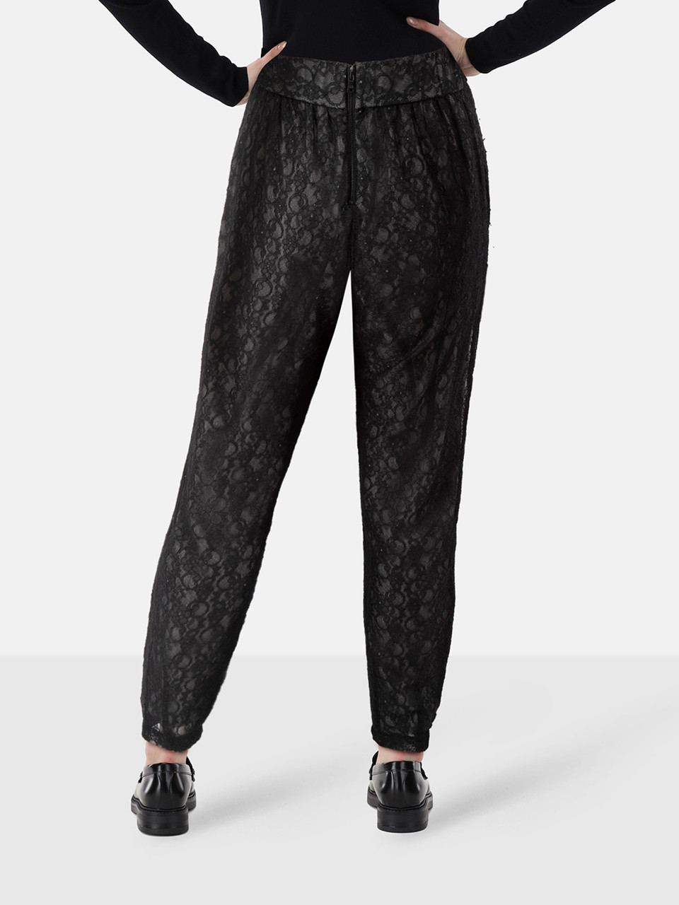 Alice + Olivia Black Lace Tapered Trousers