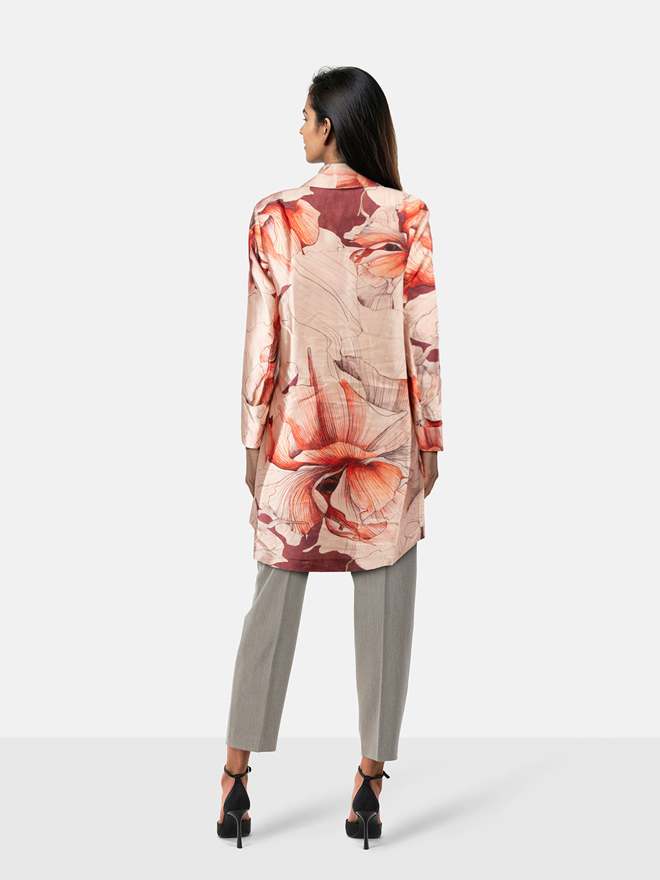 Lydia Delgado Floral Print Long Single Breast Coat