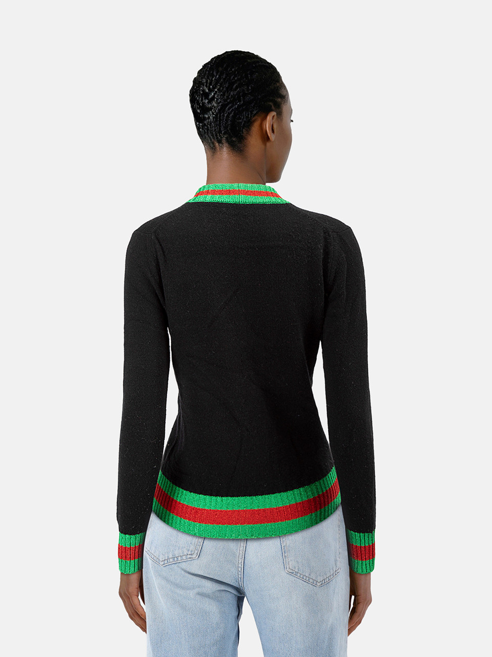Gucci Black Knit Metallic Trim Cardigan