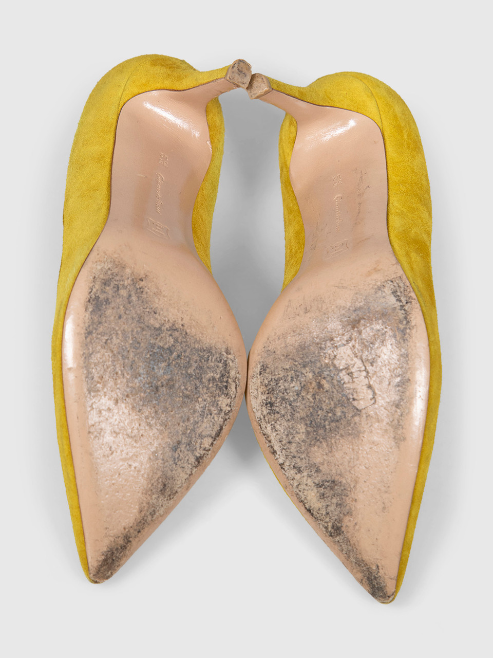 Gianvito Rossi Yellow Suede Point Toe Pumps