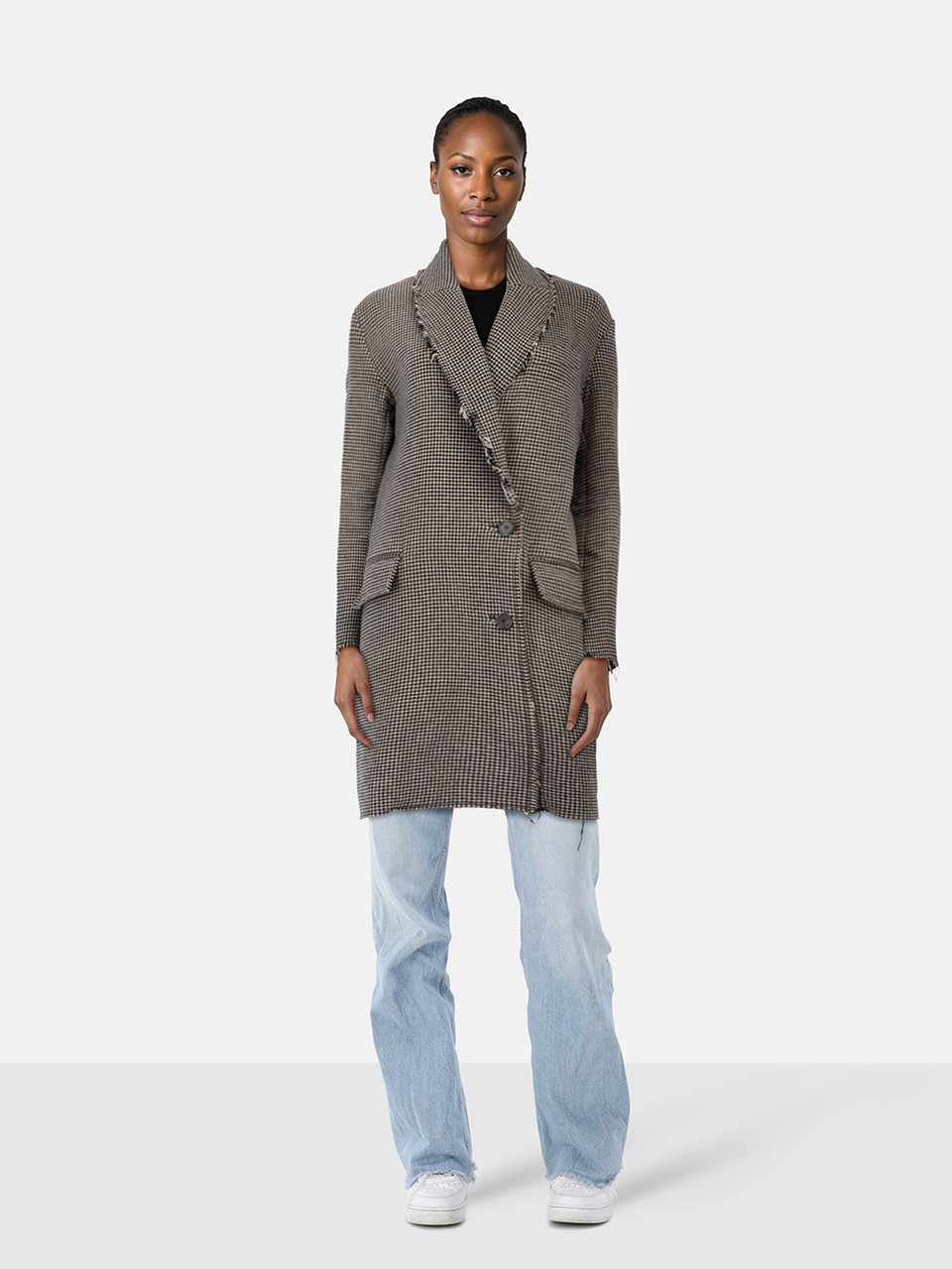 Iro Wool Houndstooth Double Breasted Long Coat