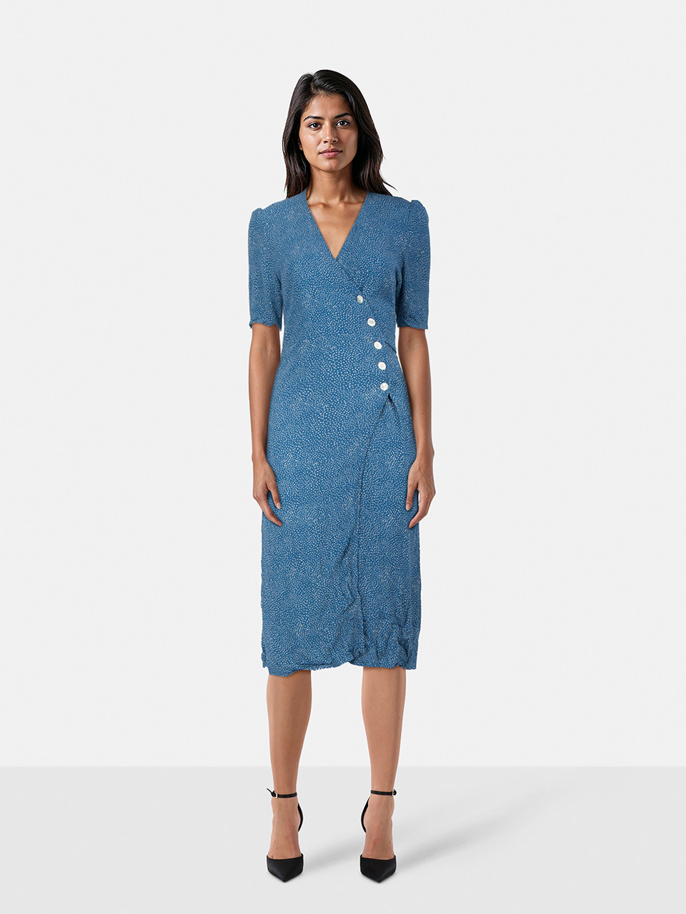 Rouje Blue Dotted Waist Tie Dress