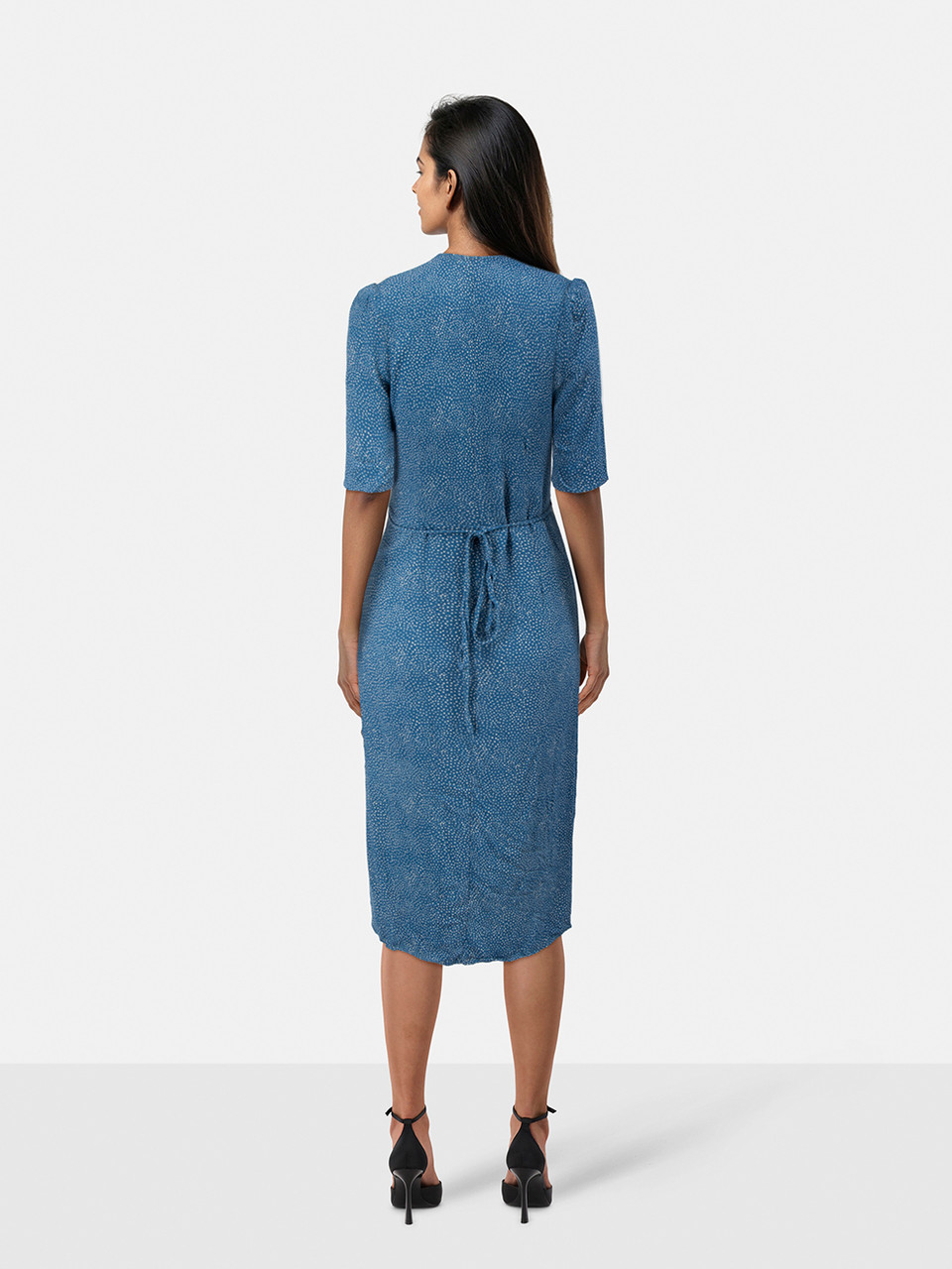 Rouje Blue Dotted Waist Tie Dress