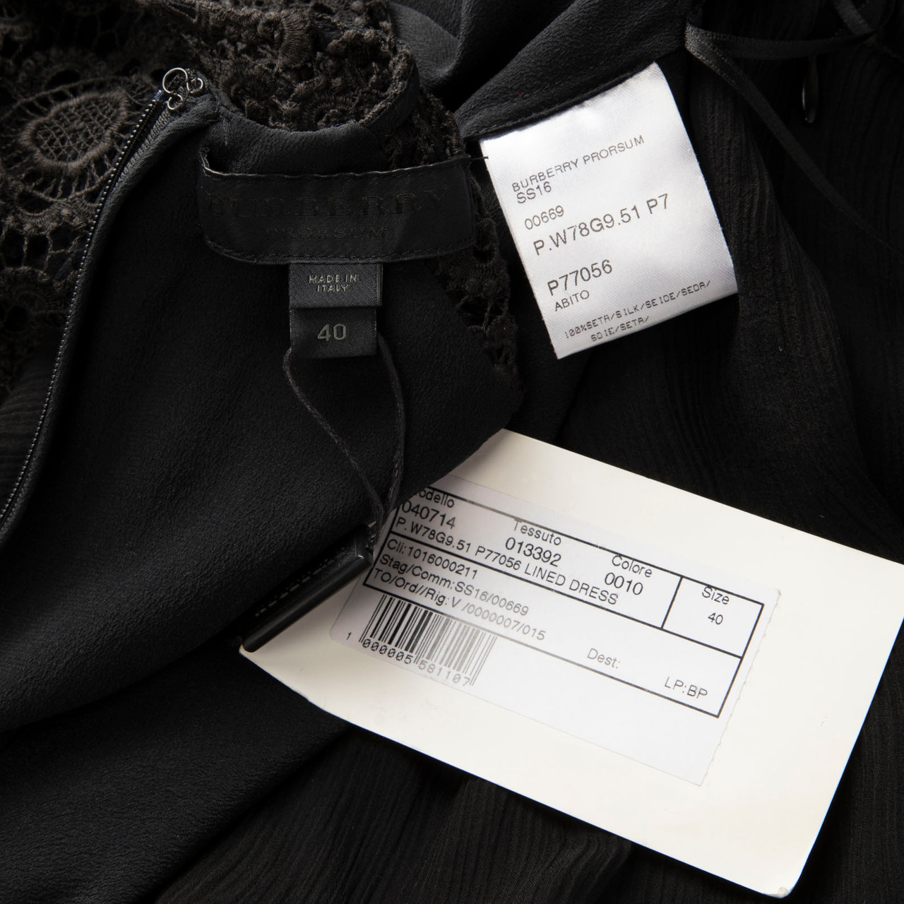 Burberry Black Lace Trim Knee Length Dress