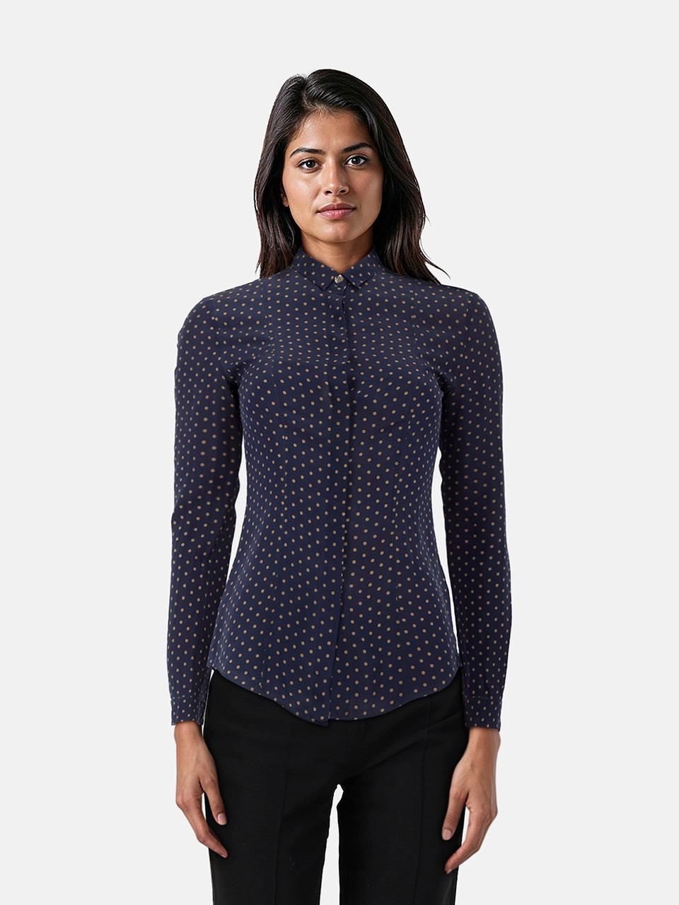 Burberry Navy Silk Polka Dot Shirt