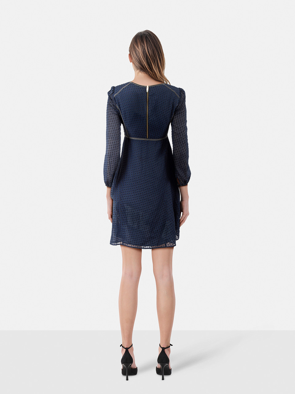 Burberry Navy Polkadot Jacquard Knee Length Dress