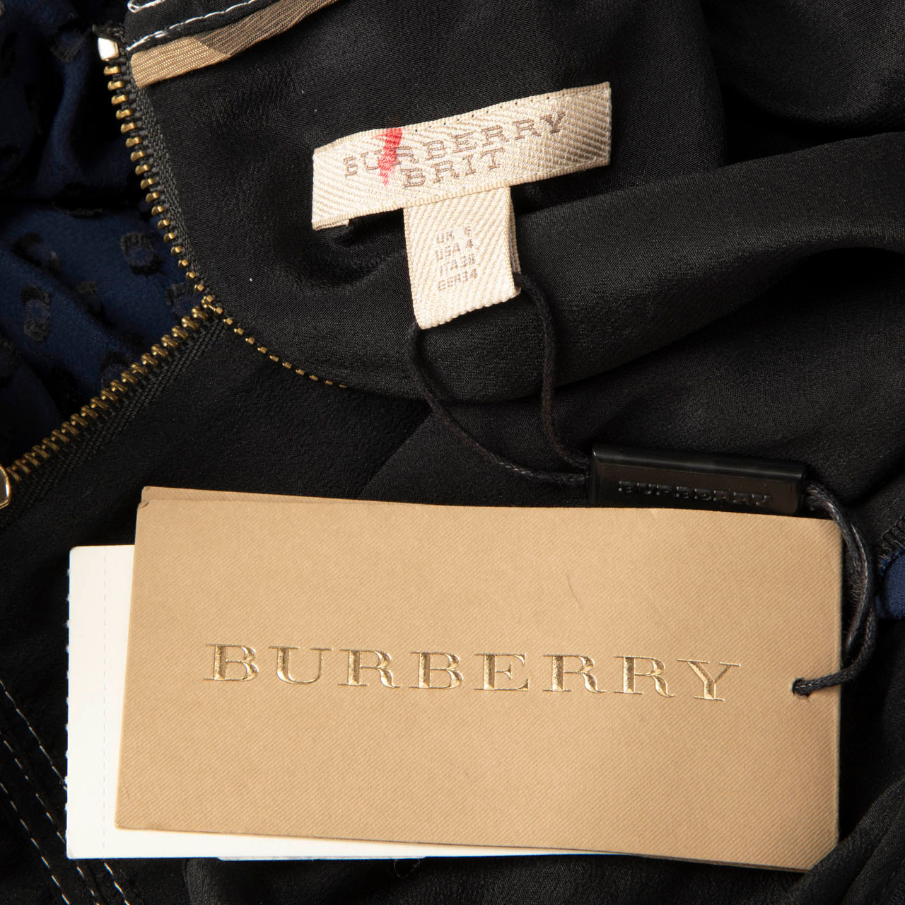 Burberry Navy Polkadot Jacquard Mini Dress