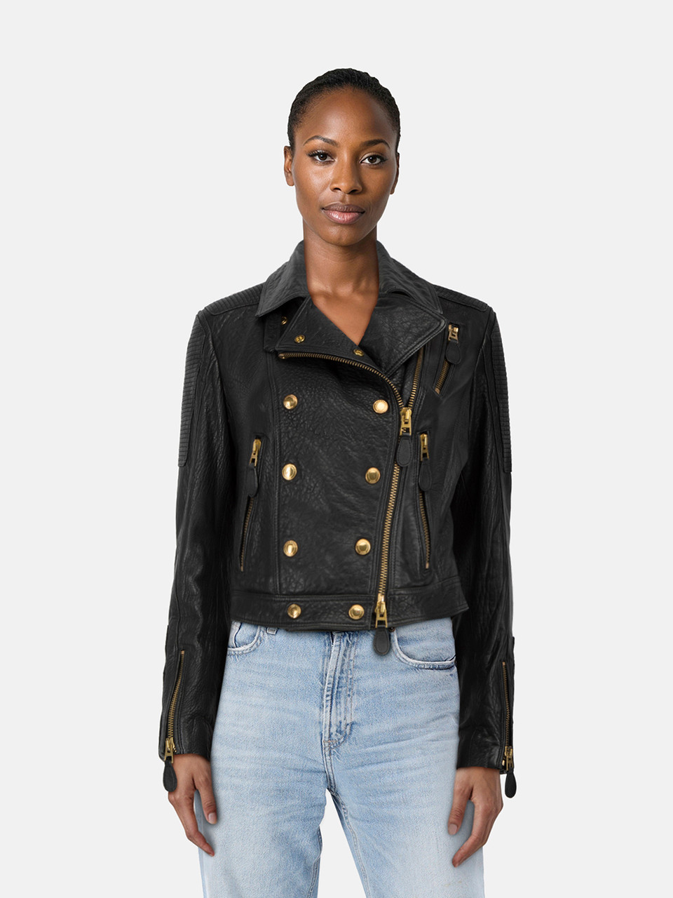Burberry Black Leather Hardware Detail Jacket
