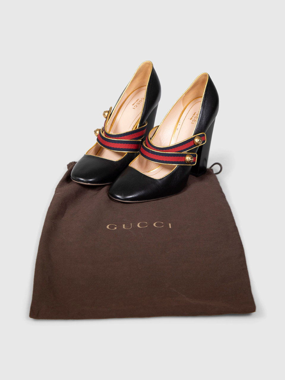 Gucci Black Leather Carly Mary Jane Heels