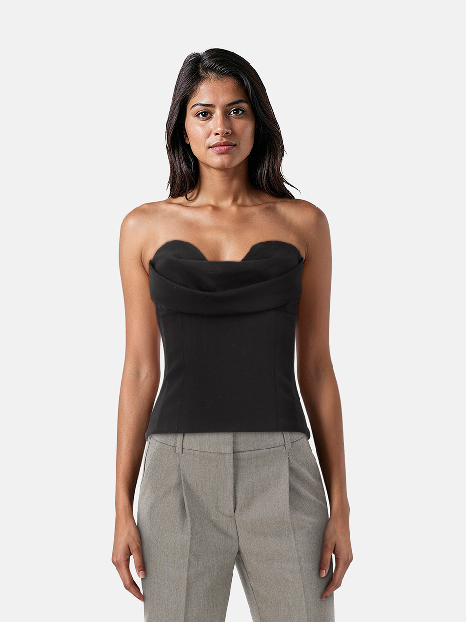 Magda Butrym Black Wool Strapless Corset Top