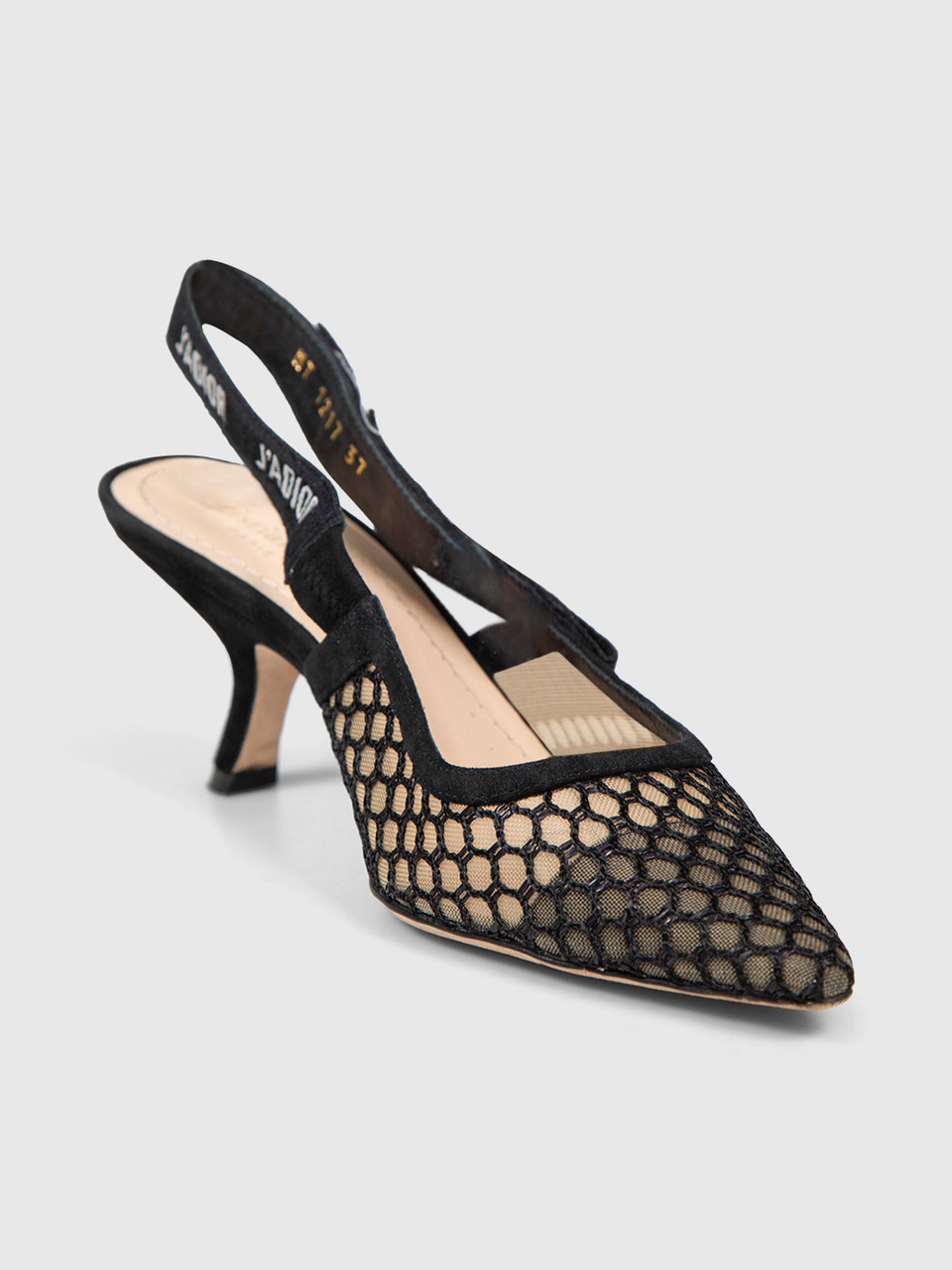 Dior Black Mesh J’Adior Slingback Kitten Heels