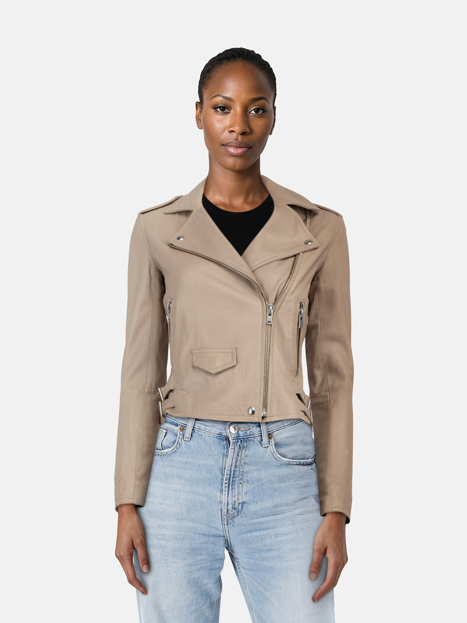 Iro Beige Leather Biker Jacket