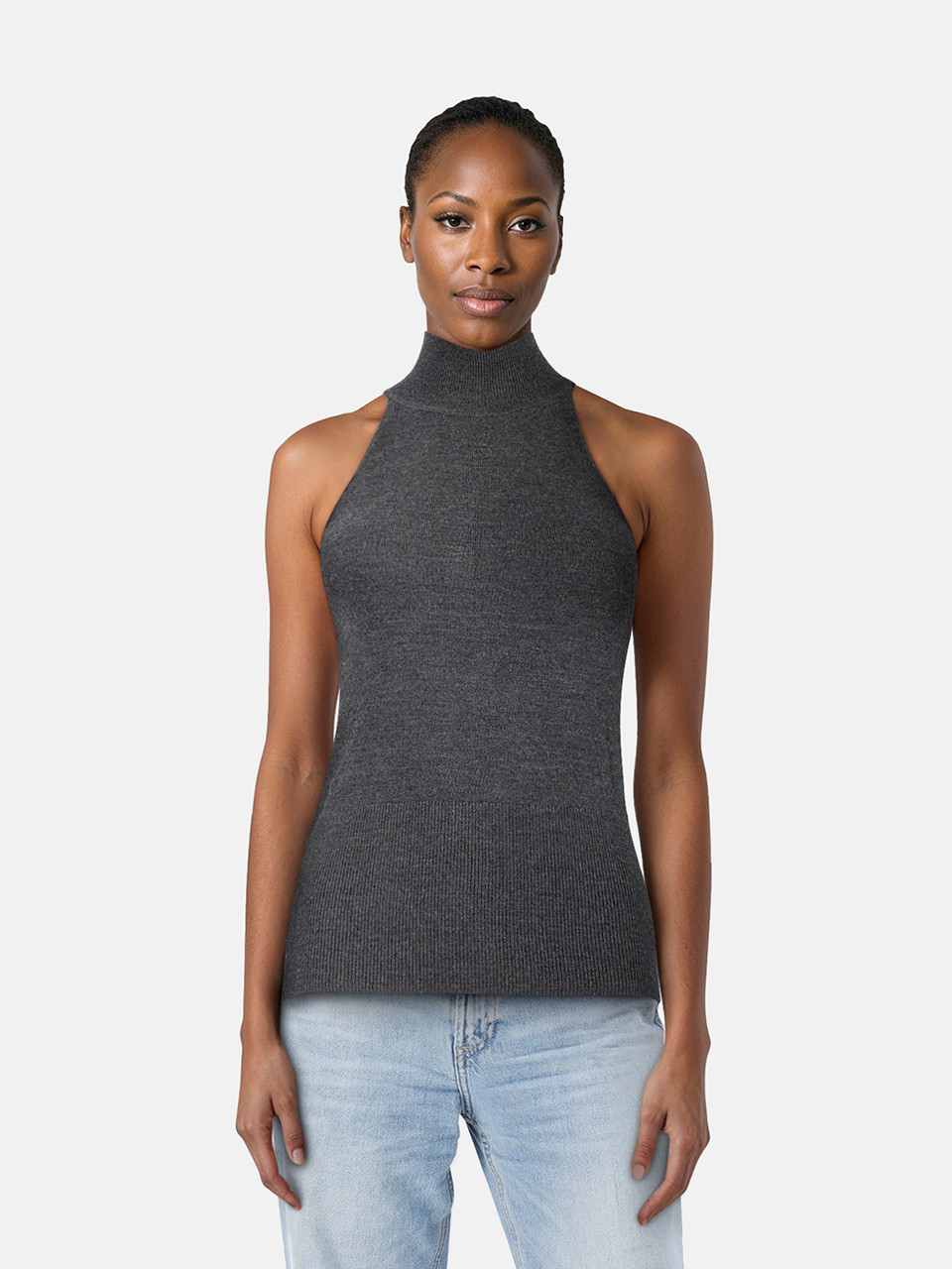 Totême Grey Wool Mock Neck Sleeveless Top