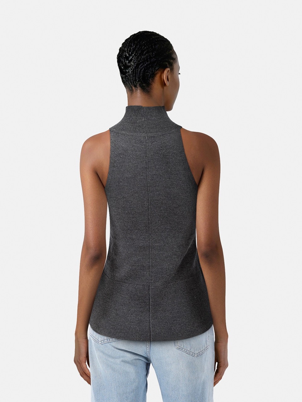 Totême Grey Wool Mock Neck Sleeveless Top