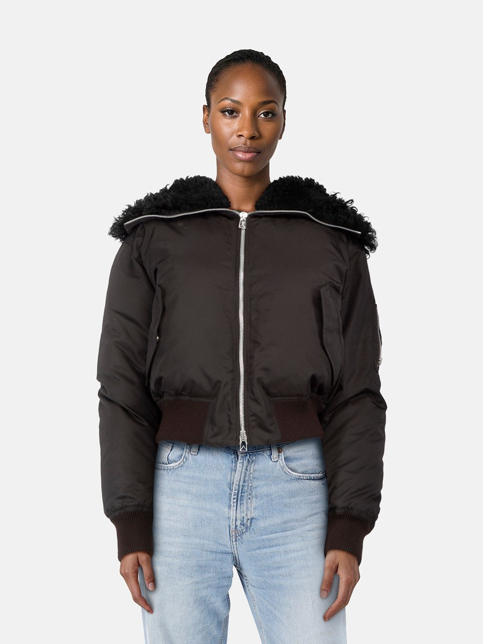 Bottega Veneta Black Shearling Lined Bomber Jacket