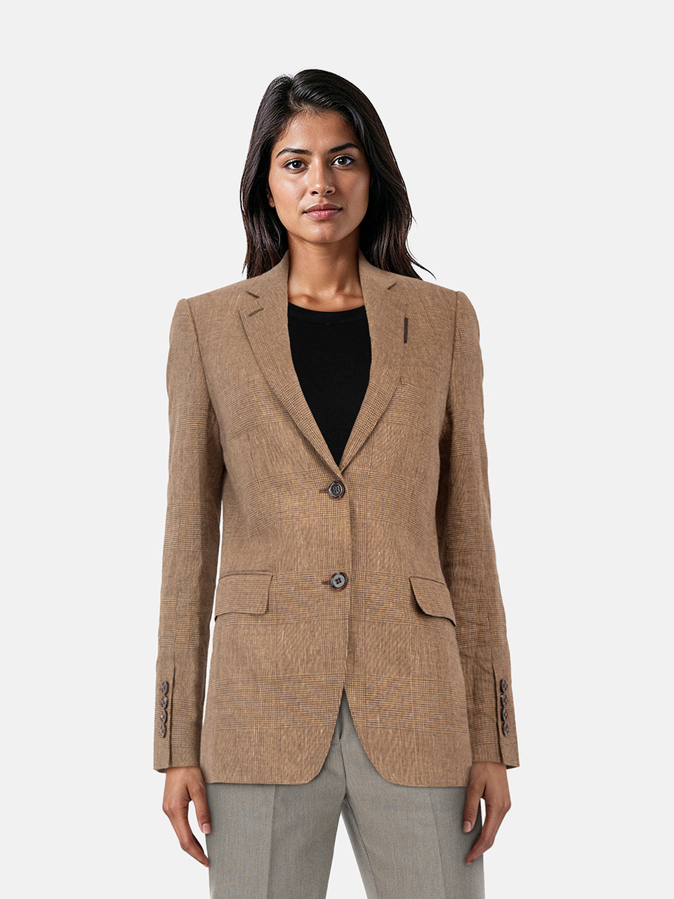 Burberry Brown Checkered Single Breasted Blazer