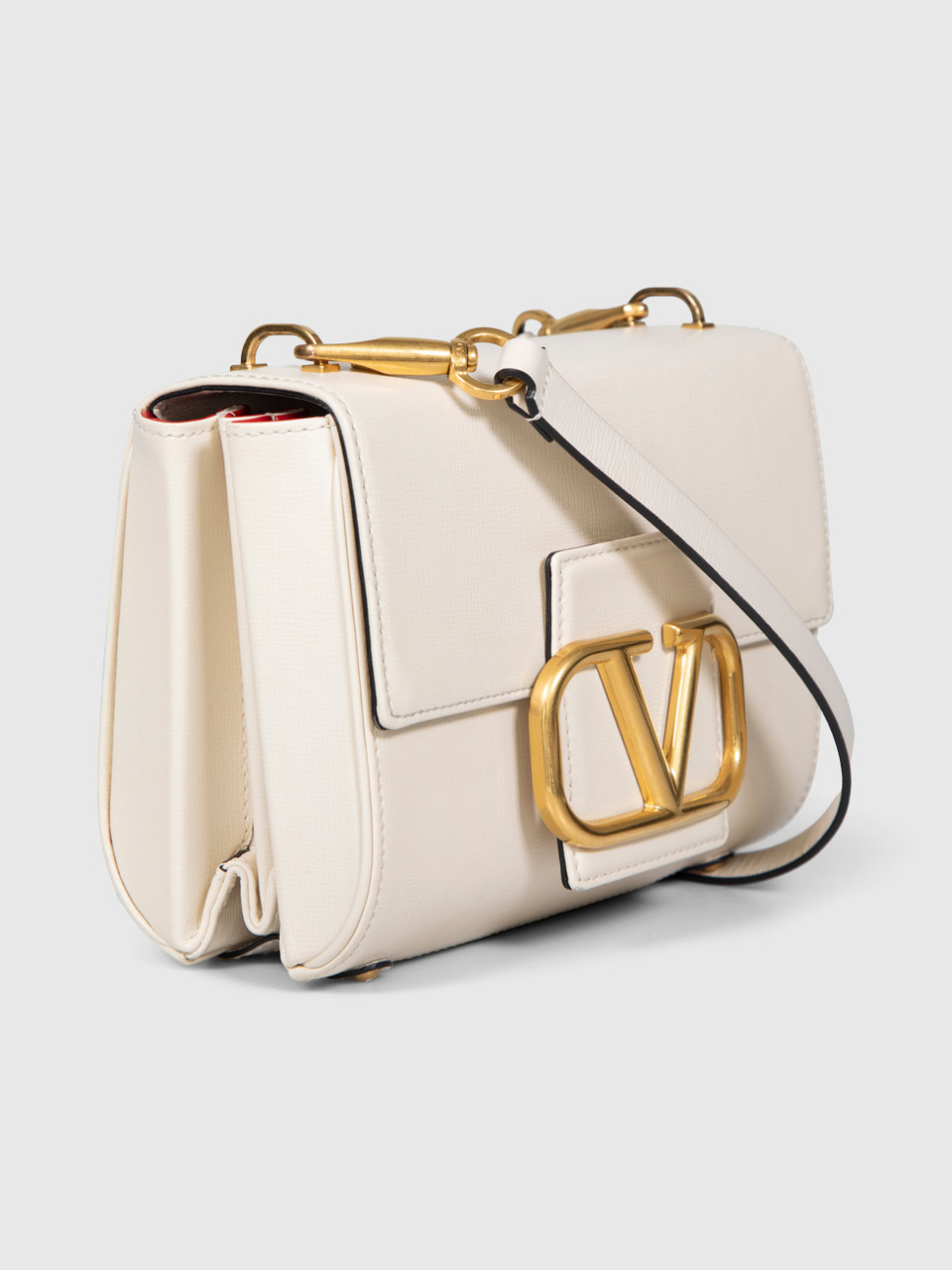 Valentino Garavani Ecru Leather Stud Sign Shoulder Bag