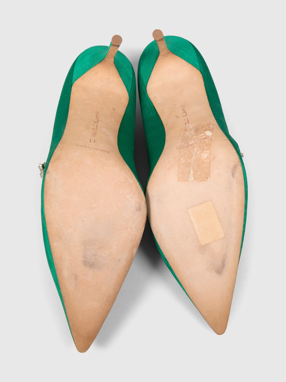 Manolo Blahnik Green Crystal Embellished Pumps