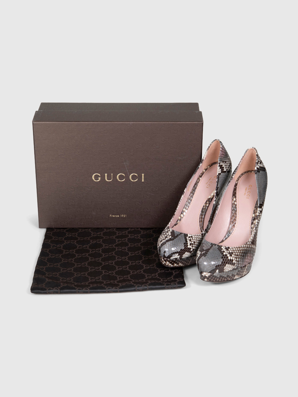 Gucci Grey Snakeskin Platform Pumps